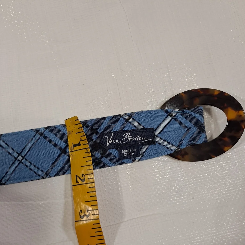 Vera Bradley Blue Windsor Navy Fabric Belt With Tortoise Round Buckle